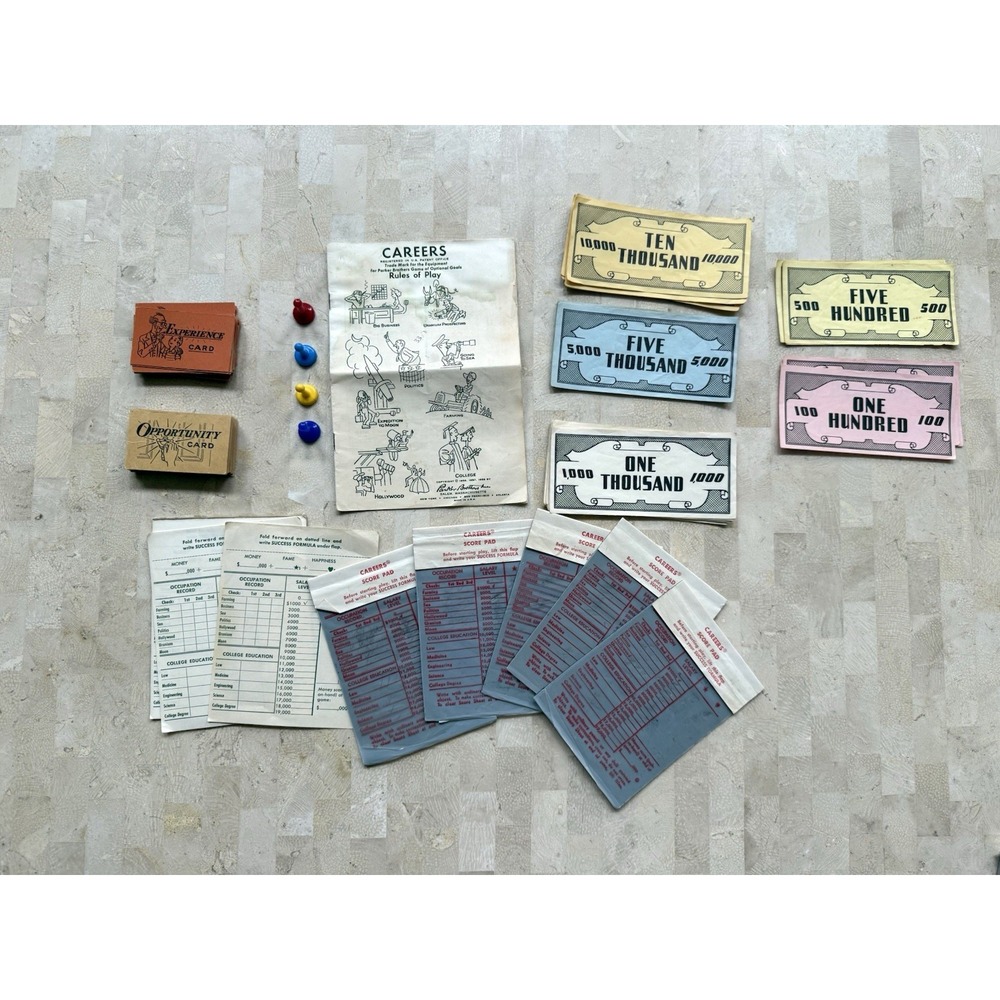 Careers Board Game 1958 Edition Lot of Replacement Pieces Cards Score Pads Rules
